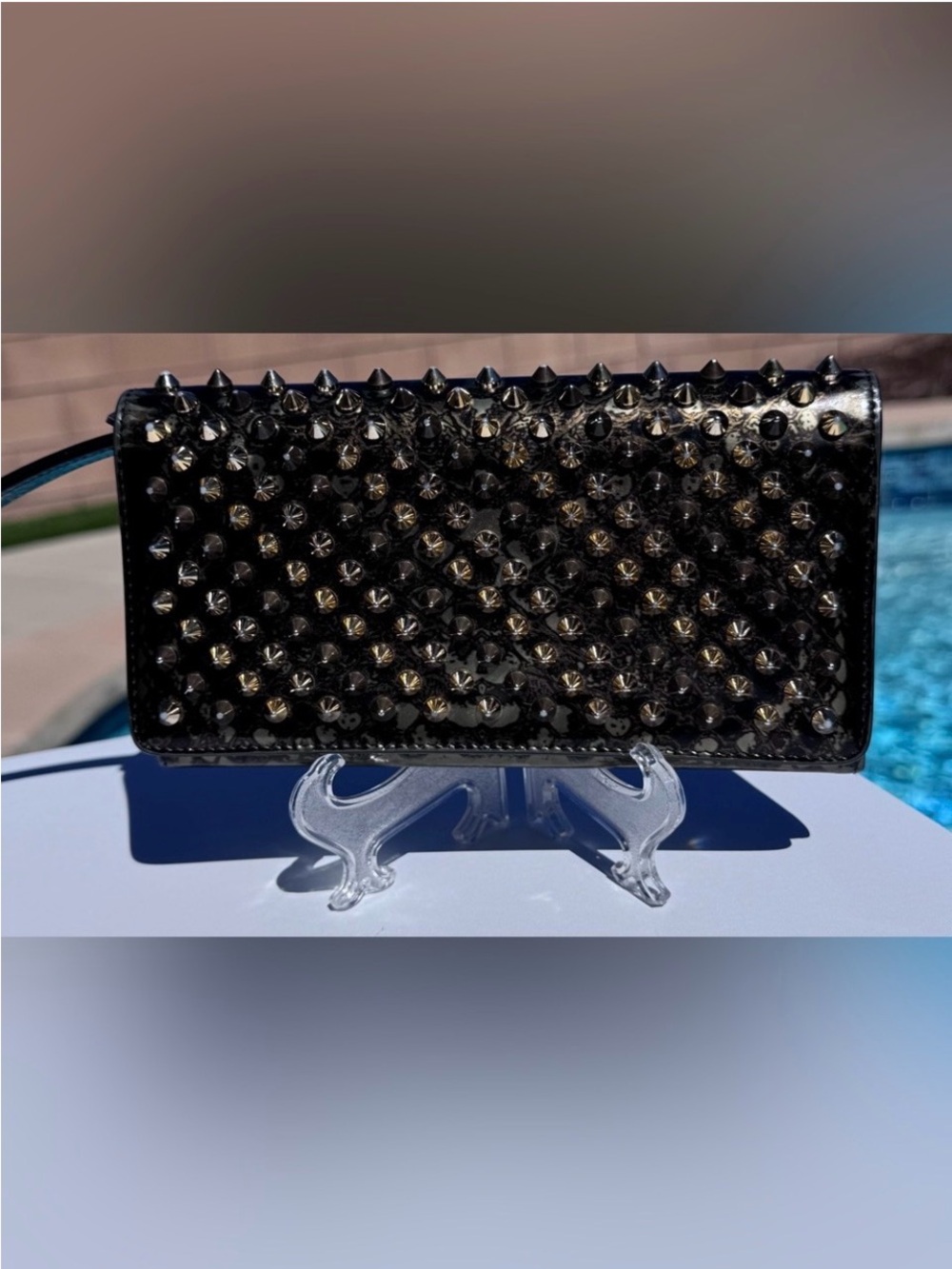 Louboutin Spikes Zip-Around Clutch Wallet snakeskin Python pattern w Entrupy - Picture 9 of 13